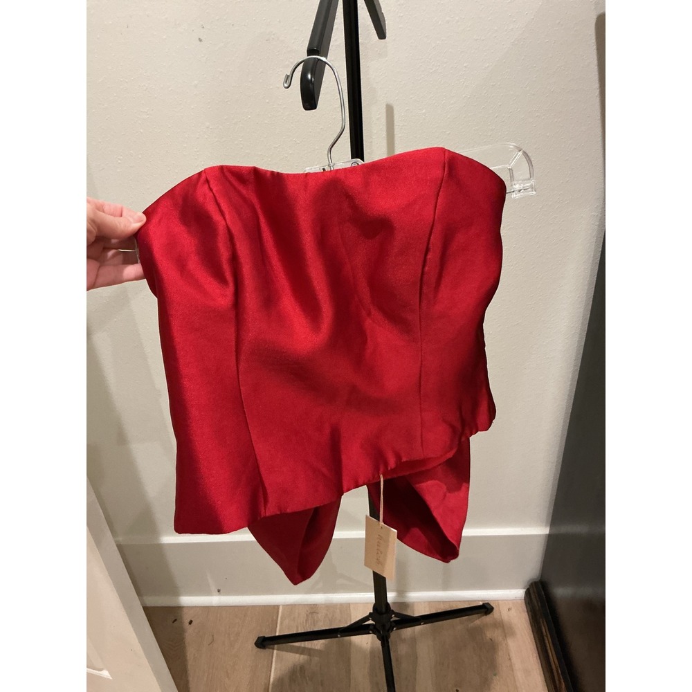 Hutch Delphine Red Gazar Strapless Bow Back Top Size 2 NWT